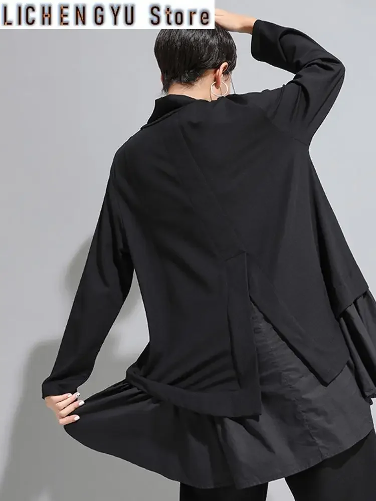 Loose Fit Asymmetrical Ruffles Sweatshirt New High Collar Long Sleeve Women Big Size Fashion Tide Spring Autumn