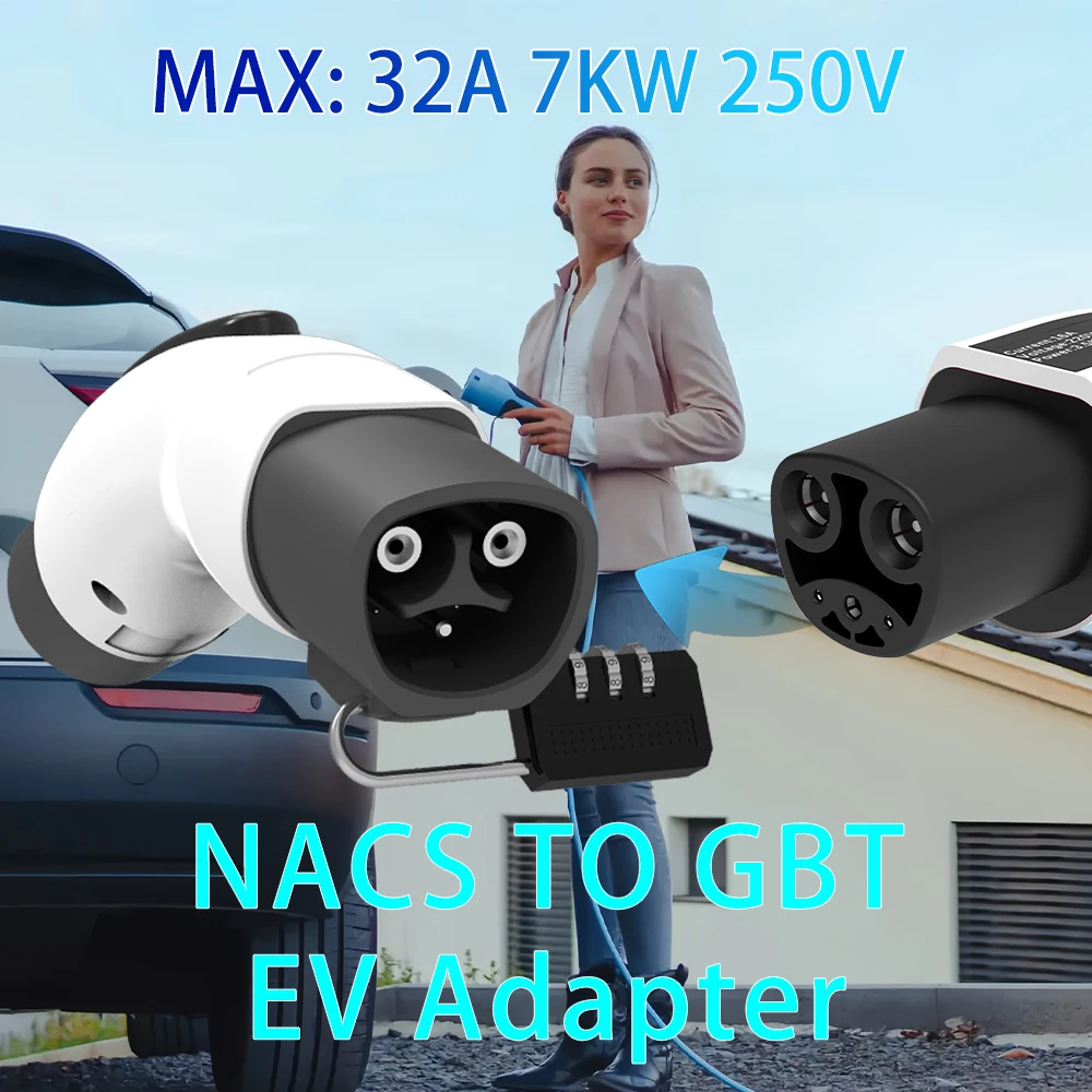 Adaptador T esla a GBT EV 32A 7KW 250V para cargador NACS a GB/T convertidor con bloqueo antirrobo adaptador de carga seguro NACS a g bt