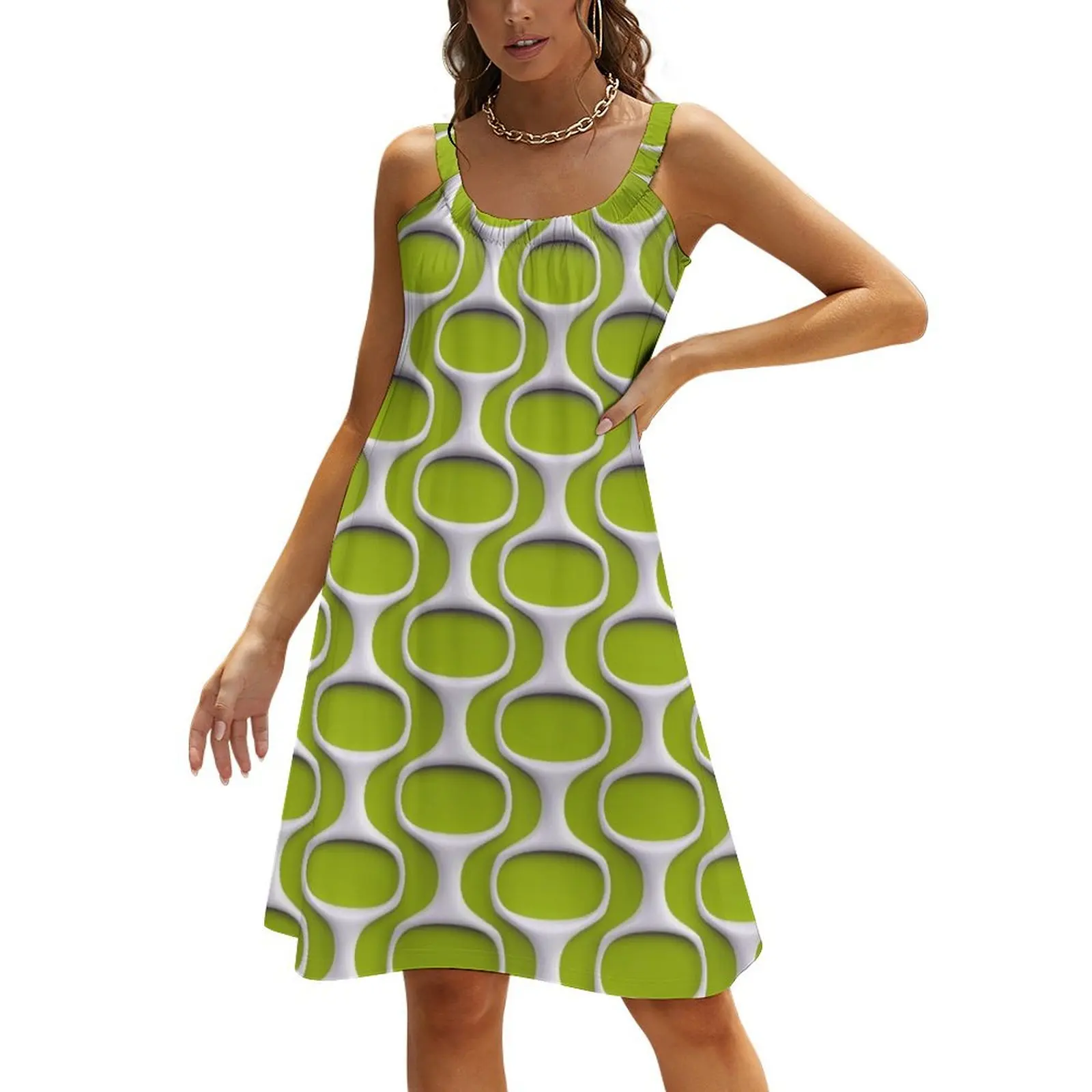 

Retro MOD 60s Pattern on Green Beach Sling Skirt summer woman dress 2024 sexy dress Women's evening dress