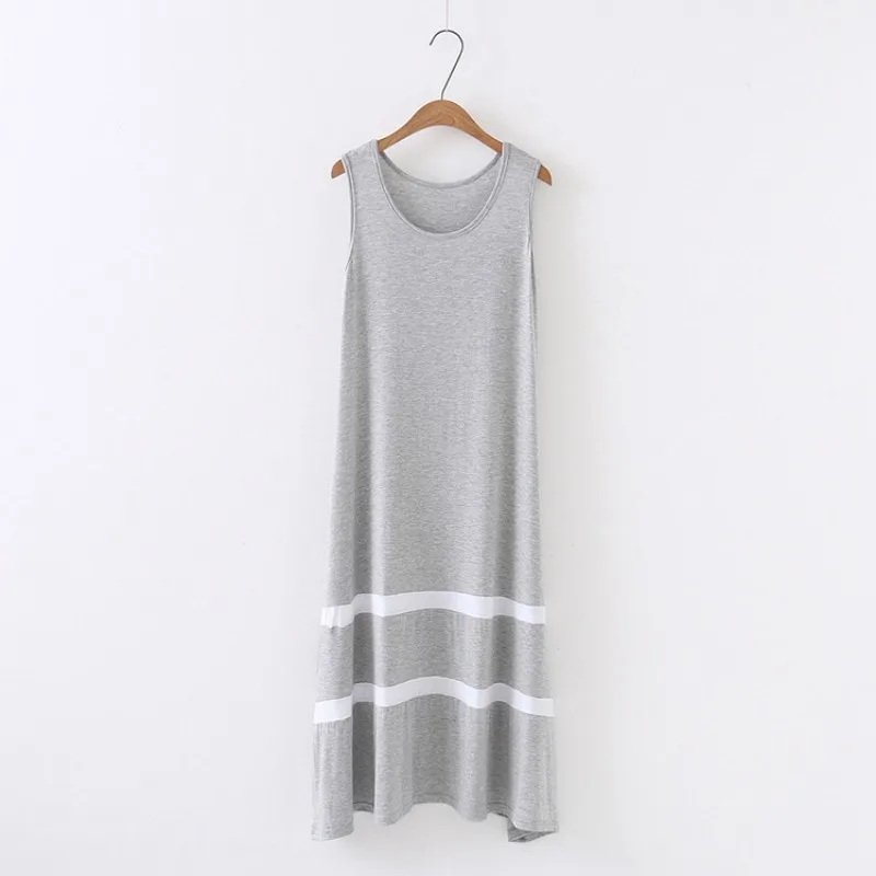 Długie Sukienki Damskie Bez Rękawów Trapezowe w Paski Luźne Letnie Rekreacyjne Koreański Styl Sukienka na Lato Prosta Plażowa Stylowa Ulzzang BF Modna