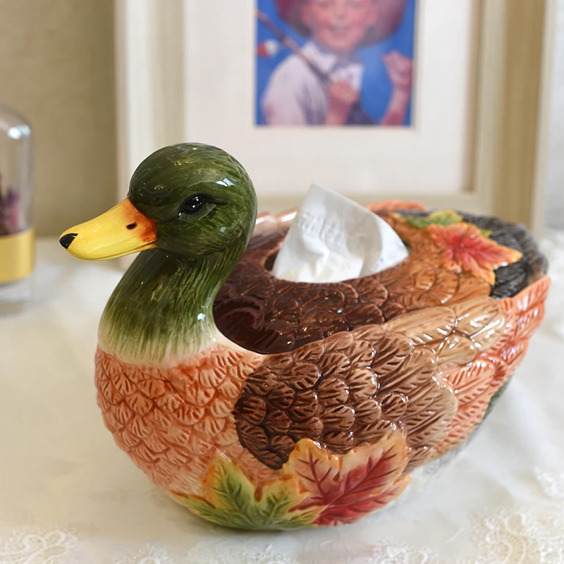 

Ceramic Duck Tissue Box Sculpture, Home Decor Crafts, Wedding Decoration, Office, Living Room, Animal Tissue Box Ornament