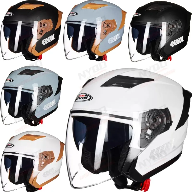 

New National Standard 3C Certified Electric Motorcycle Half Helmet, Men Women Four Seasons Dual Lens Helmet with Rear Spoiler