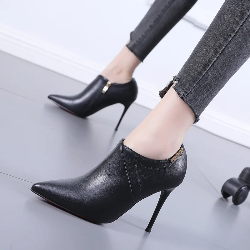 2025 Winter Women Bare Boots High Heels Dress Shoes Pointed Toe Boots Black Red Botas Mujer Thin Heels Pumps Woman Shoes