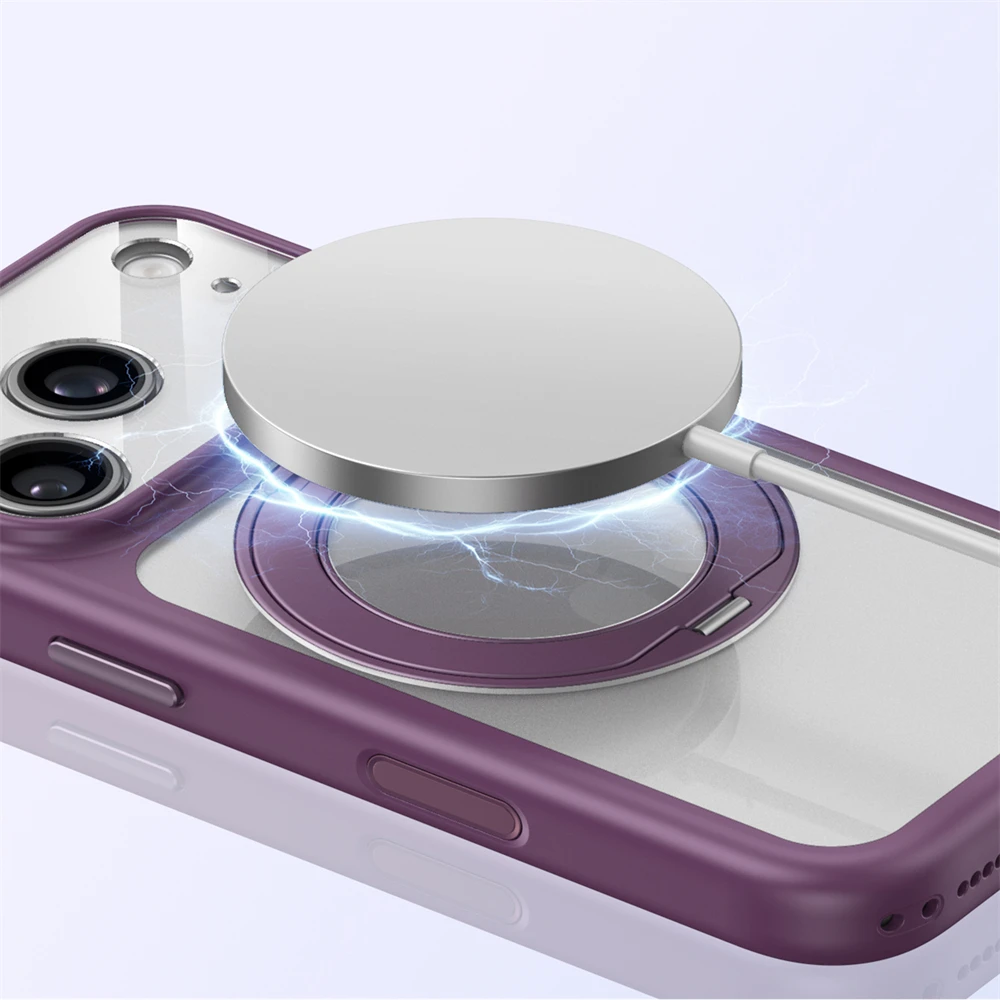 Luxury Transparent Magnetic Rotating Stand Bumper Case For iPhone 18 17 16 Pro Max For Magsafe Camera Button Clear Cover Shell - view 5