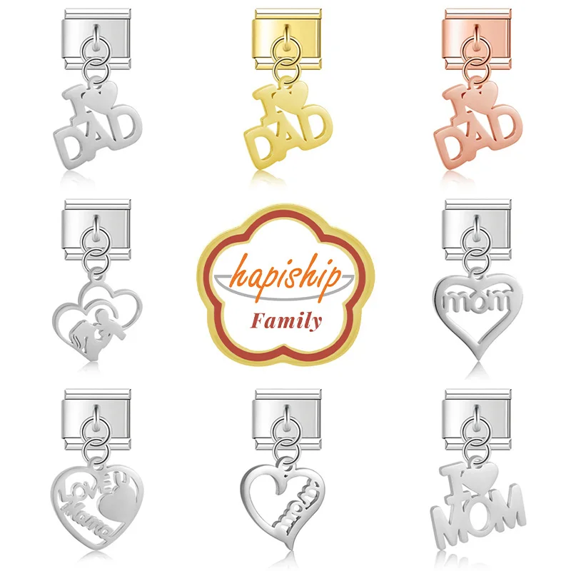 Hapiship 2024ครอบครัวผู้หญิงแฟชั่นหัวใจรักเสน่ห์อิตาลีเชื่อมโยงพอดีกับ9มม. สร้อยข้อมือสแตนเลสทำ DIY เครื่องประดับ NEW351