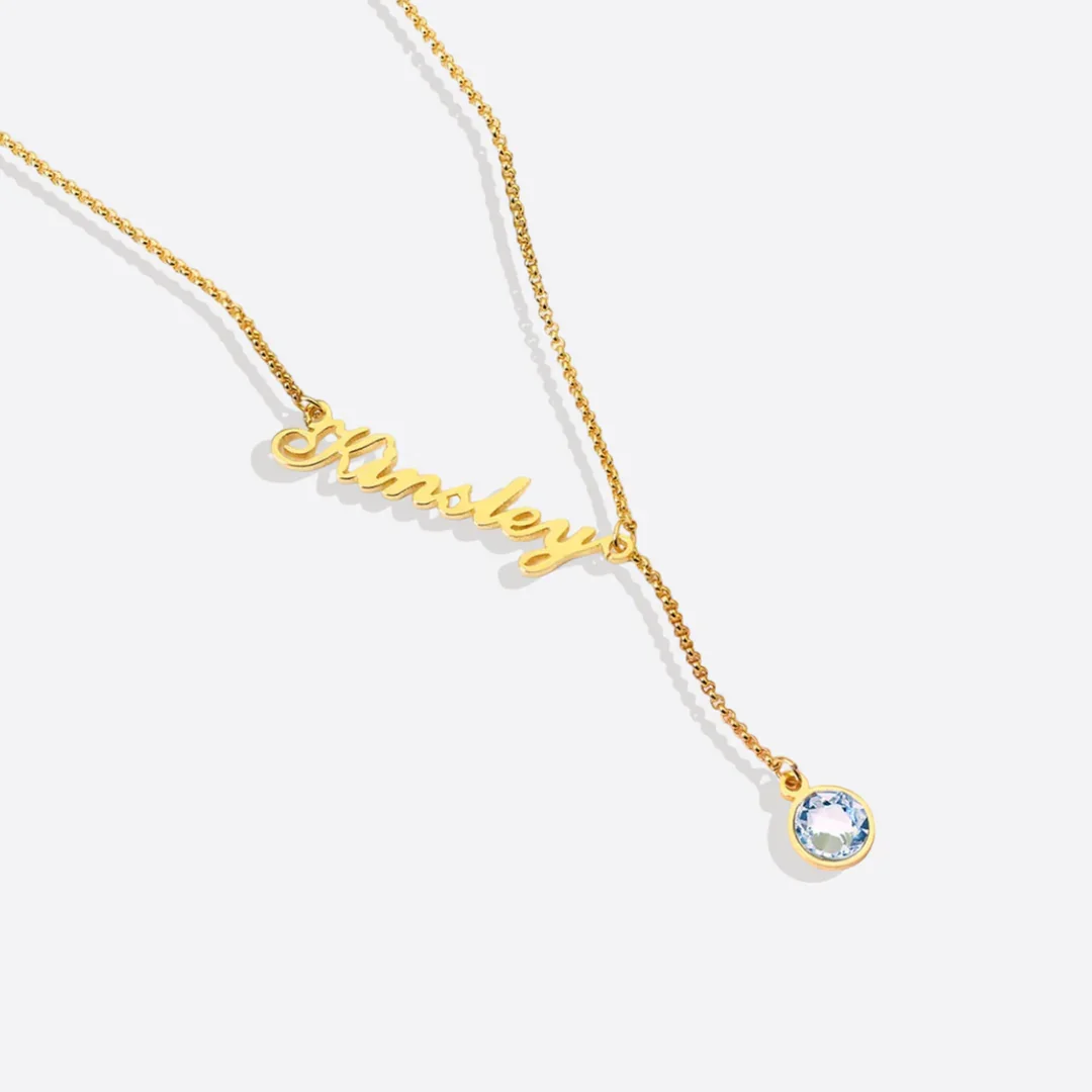 

Beveled Edge Custom Name Birthstone Necklace Personalized Stainless Steel 18K Gold Plated Zirconia Pendant Best Graduation Gift