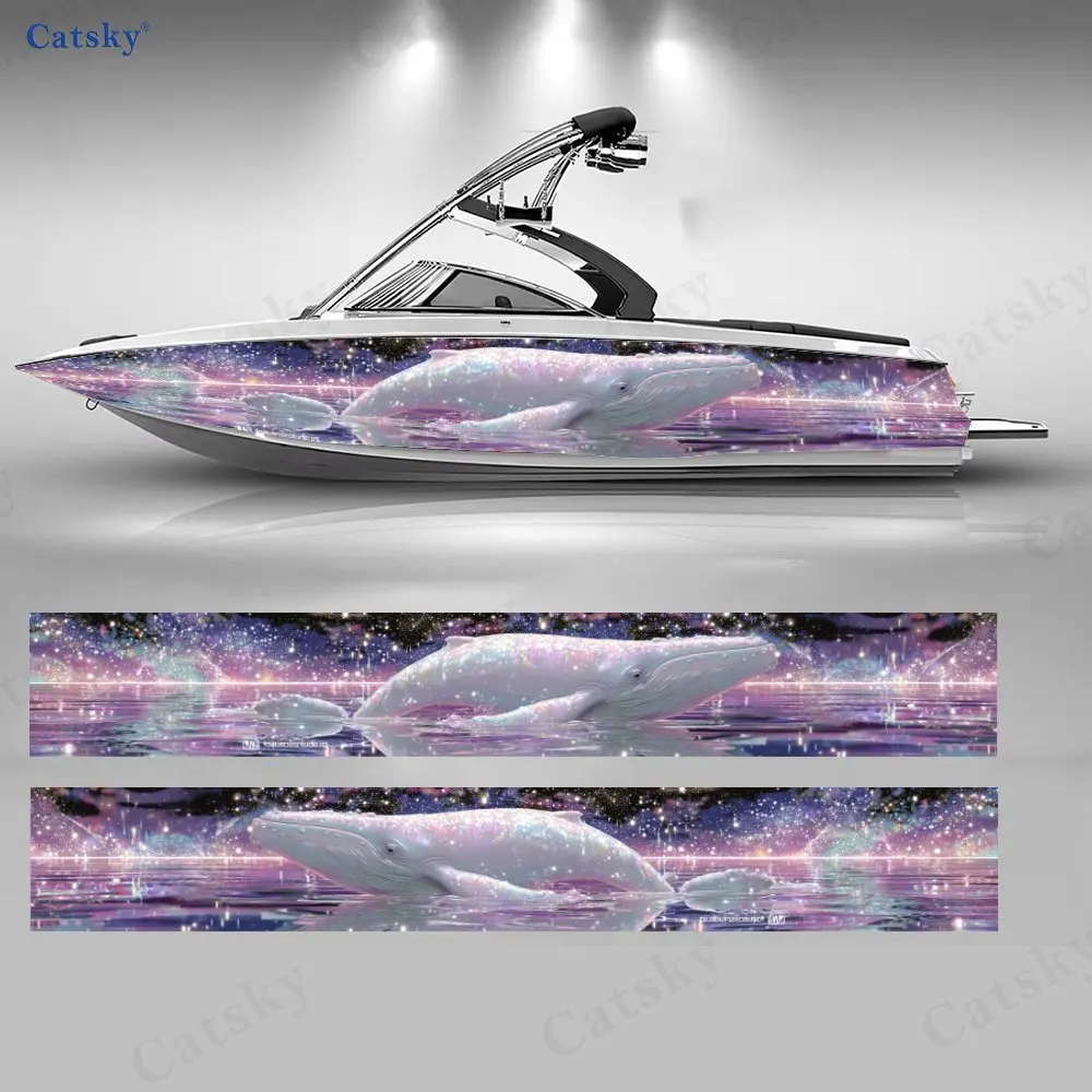 

Starry Sky Blue Whale Boat Stickers, PVC Waterproof Durable Vinyl Wrap Decals for Fishing Boats, Durable and Stylish Design