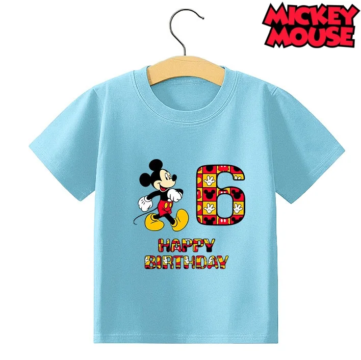 

Disney New Mickey Mouse T-shirt Children Birthday Figure Tee Top Cotton Clothes Cute Cartoon Short Sleeve Kids Loose Clothing