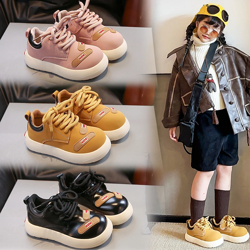

Kids Casual Shoess Waterproof Round Toes Children Sports Shoes Soft Bottom 2025 Autumn New Boys Girls Skate Shoes Comfortable