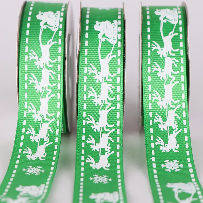 1Roll 9M*2cm Christmas Ribbon Grosgrain Decor Xmas Gifts Wrapping Ribbon Box Packing Reindeer Printing Satin Ribbon Handicrafts