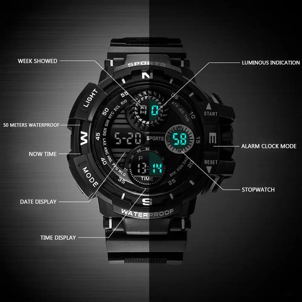 防水電子スポーツウォッチ、多機能ハンドクロック、カジュアルアウトドアウォッチ、シンプルで高品質