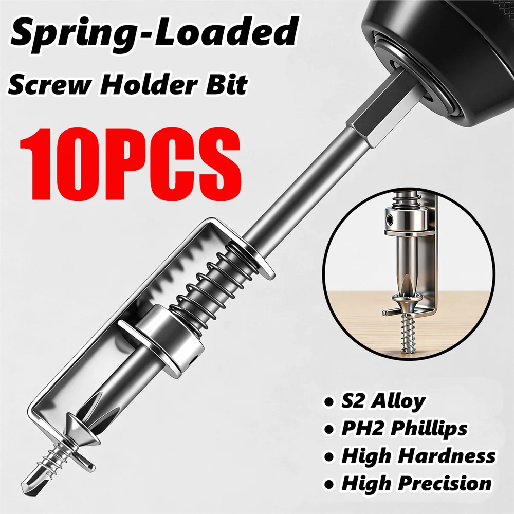 10pcs Spring Loaded Screw Holder Drill Bit Anti-Drop Screwdriver Bit Fixing Clamp Set Holder Drill Bit Tool Phillips Screwdriver