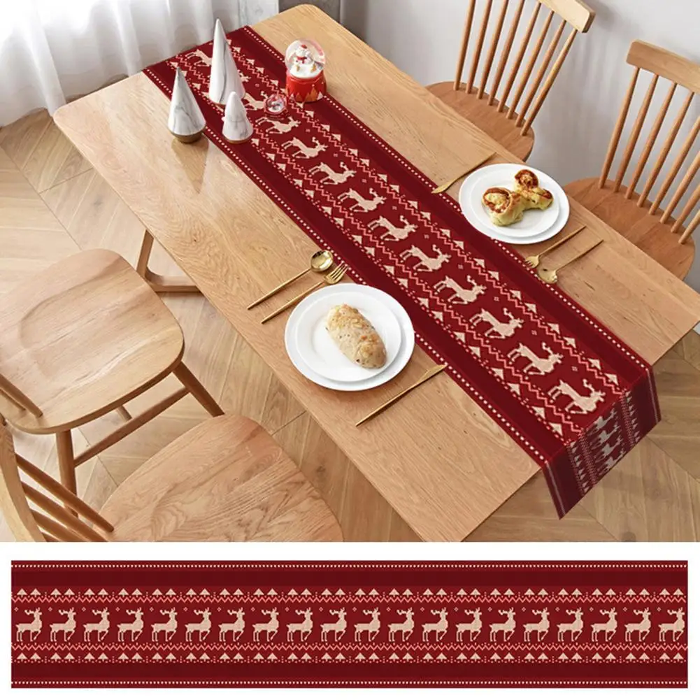 Christmas Table Cloth Festive Elk Pattern Christmas Table Runner Durable Cloth for Home Holiday Decoration Enhance Christmas