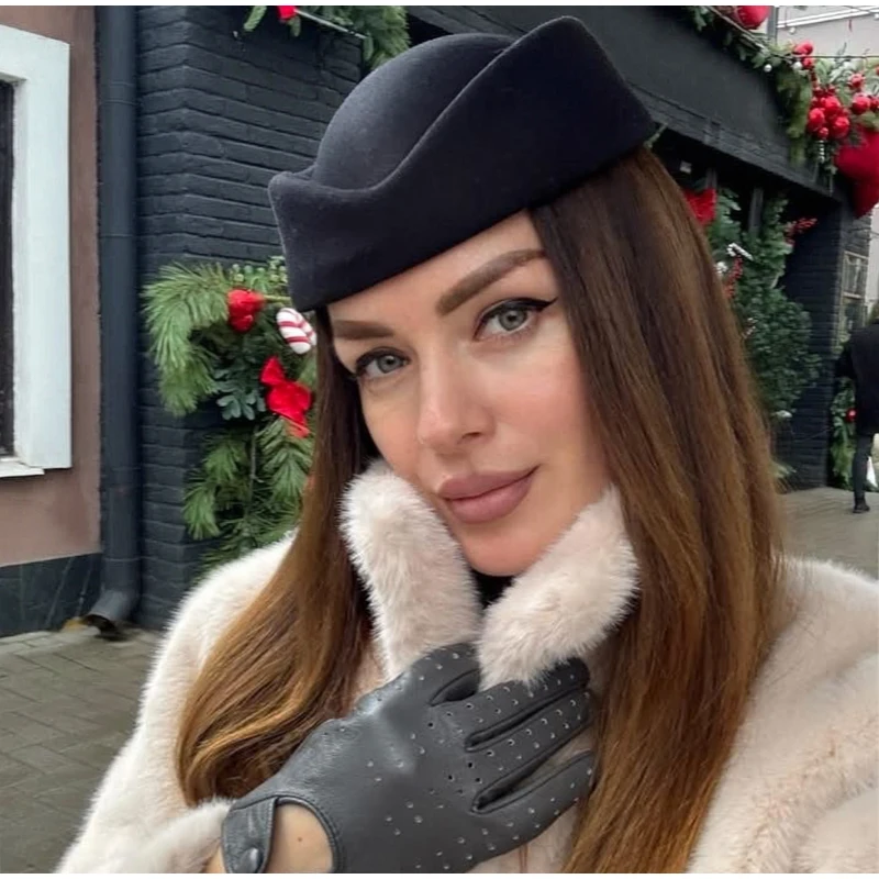 Vintage Flight Attendant Stewardess Hat European American British Retro Wool Felt Beret for Women Versatile Ceremonial Cap