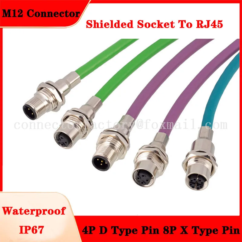 M12 4-core D-type Encoding 8-core X-type Encoding Shielded Socket To RJ45 Network Signal Protocol Panel Installation Connector