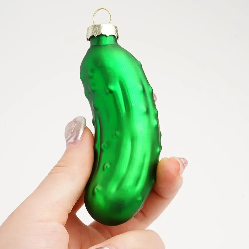 Christmas Pickle Tree Ornament, Glass Blown Green Pickle Hanging Ornaments For Christmas Holiday Tradition Decor Party Favor