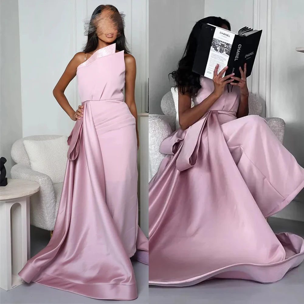 

Solid Color Elegant Sheath Backless Sleeveless Evening Gown Vintage Formal Party Dress فساتين سهرة فخمه