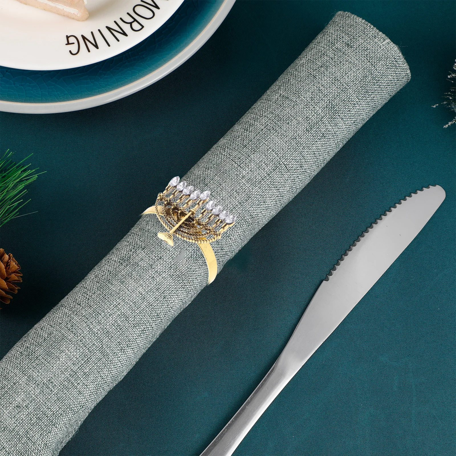 

4pcs Napkin Rings Metal Table Napkin Holder Hanukkah Menorah Shape Serviette Buckle For Restaurant Home Party Decor