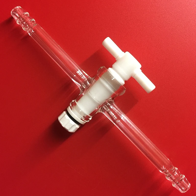 Adaptador reto com torneira ptfe, com conexão de mangueira, válvula de vidro