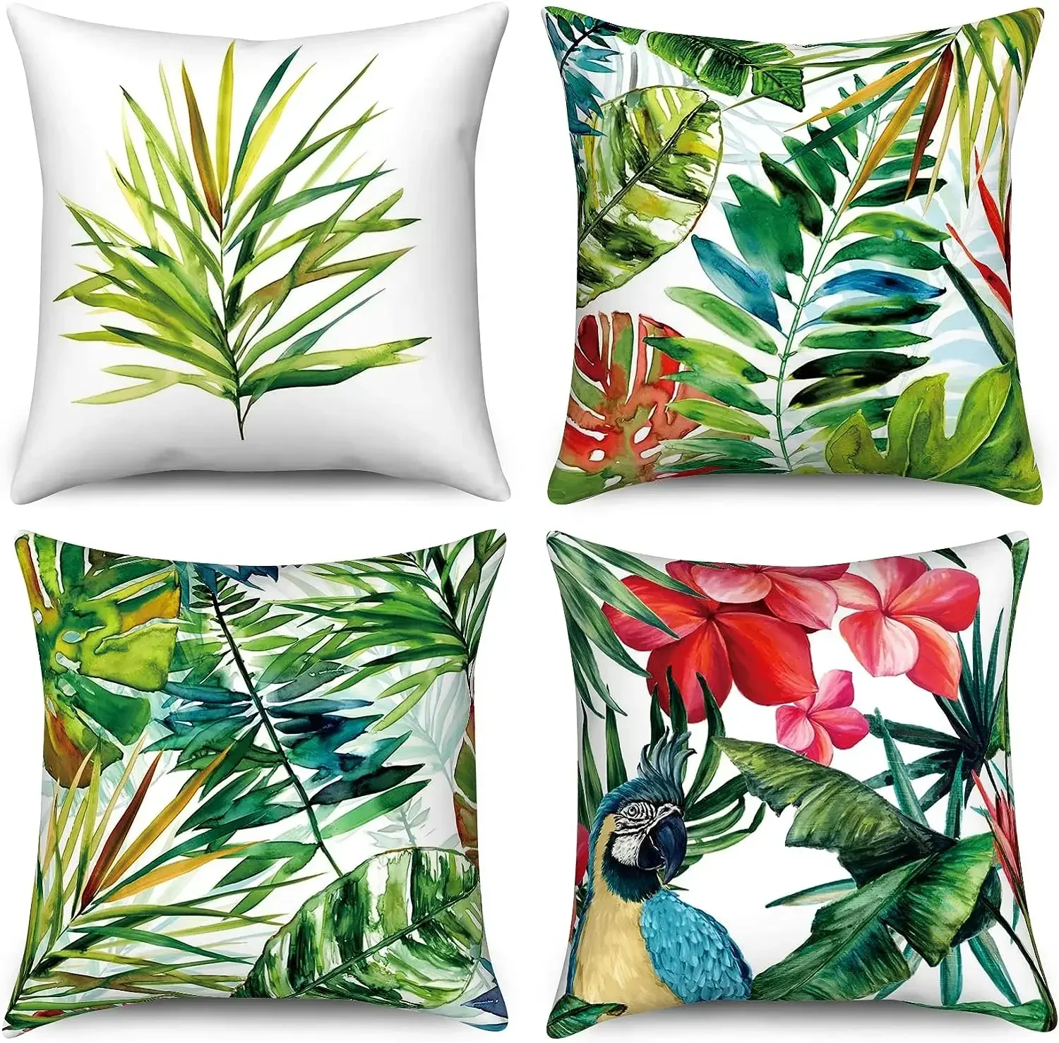 Tropical Leaf Pillowcase Hawaiian Pillowcase Palm Leaf Parrot Pillowcase Decorative Green Cushion Cover Suitable for Family