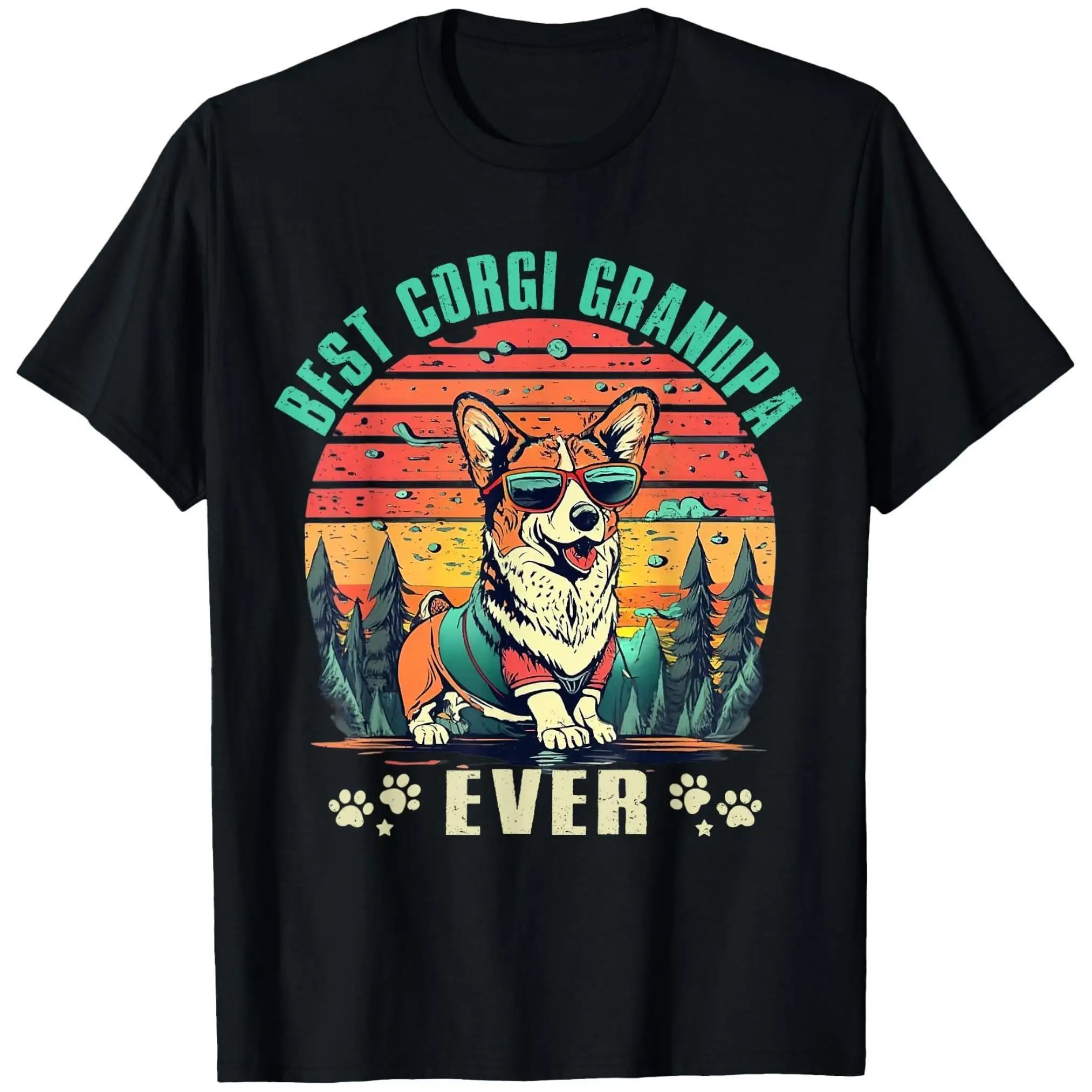 

Best Corgi Grandpa Ever Shirt Funny Dog Lover Gift Tee 2025 Retro Sunset Graphic T-Shirt for Men Father's Day Pet Owner Top