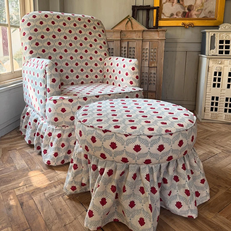 French pastoral fabric sofa chair small floral bedroom single chair American small apartment living room printing leisure chair