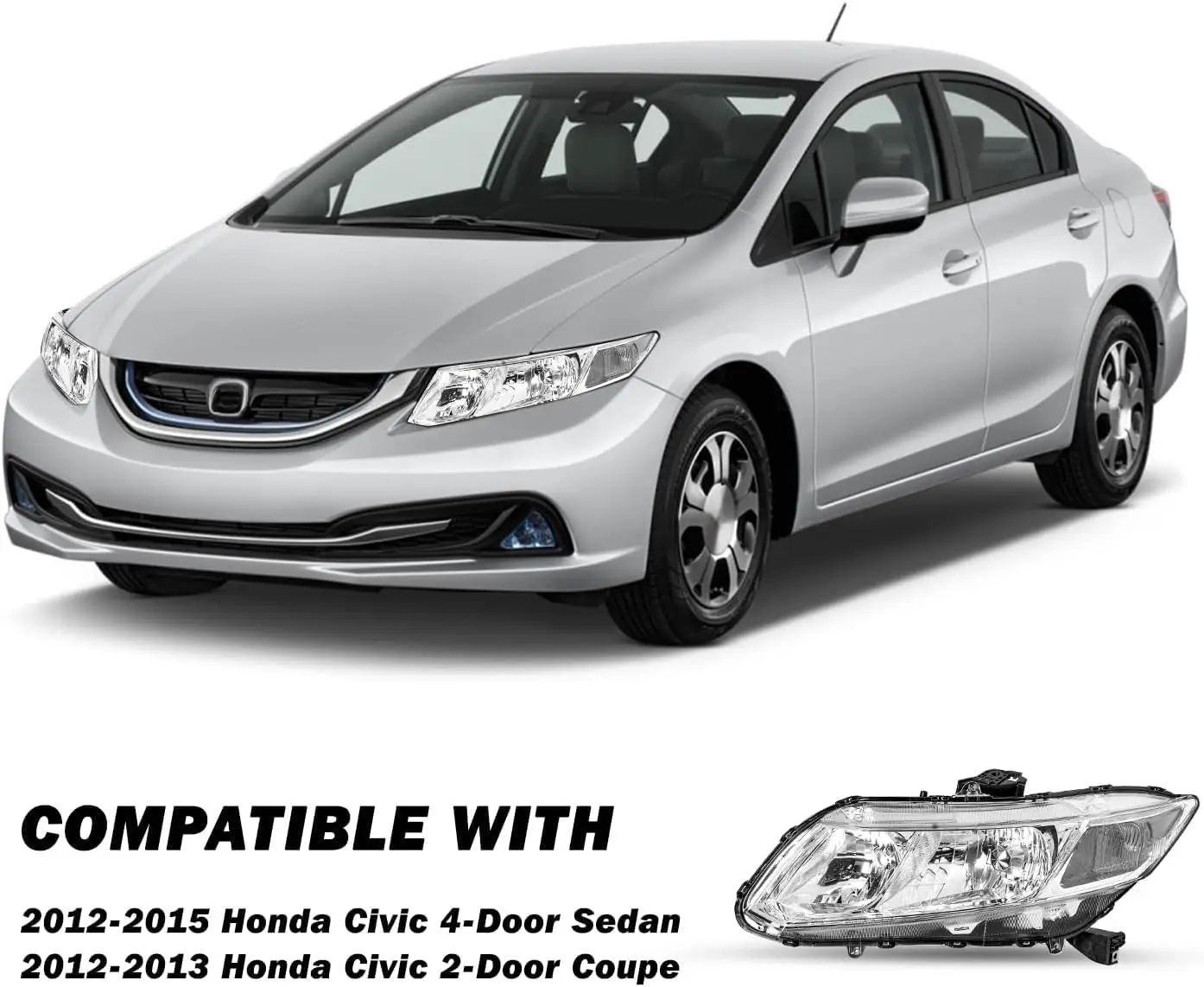 مجموعة مصابيح أمامية متوافقة مع 2012-2015 Honda Civic 4-Door Sedan / 2012-2013 Honda Civic 2-Door Coupe Replacement Driver an