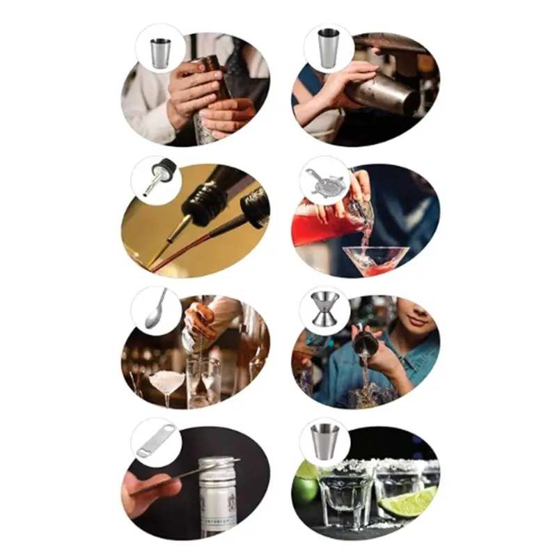 【Clearance Sale】14Pcs Cocktail Shaker Set Bartender Kit -Stainless Steel Bar Tool for DIY Bartending Cocktails Accessory-350Ml