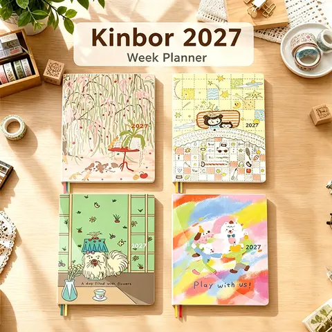 2027 Kinbor B6 Weekly Planner Notebook, PVC Protective Sleeve,80g Paper, Monthly Weekly Schedule, Illustrated Journal Stationery