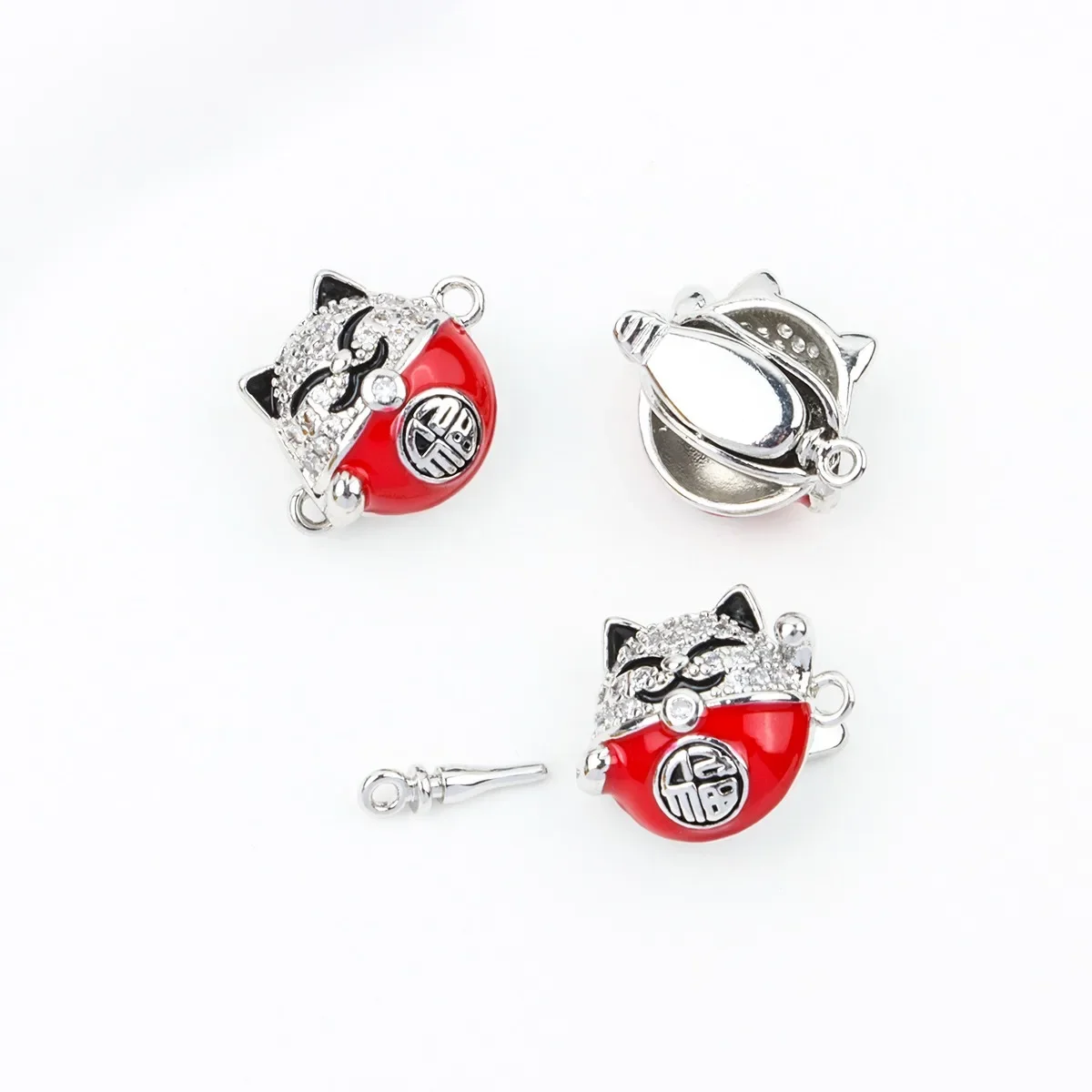 18K الذهب الحقيقي مطلي الزركون مطعمة محظوظ القط سبيكة مشبك ، النمط الصيني التوصيل عصا الصحافة مشبك DIY بها بنفسك الملحقات #6