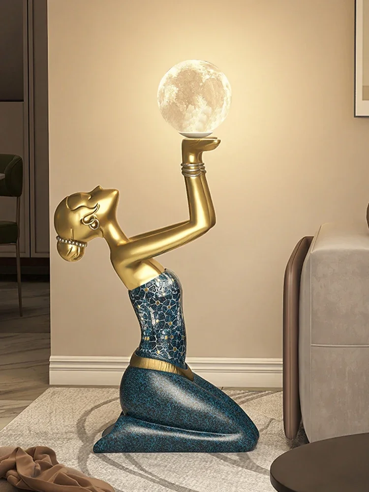 Home Decor Luminous Sculpture Creative Girl Statue Art Ornament Nordic Living Room Large Floor Decor Housewarming Gift Figurines