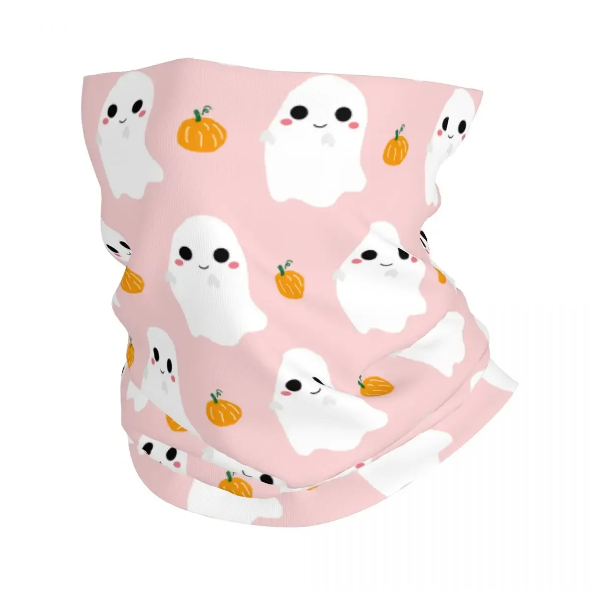 Cute Pink Halloween Ghost Pumpkin Bandana Neck Gaiter Printed Cartoon Balaclavas Wrap Scarf Warm Headwear Riding Adult Windproof