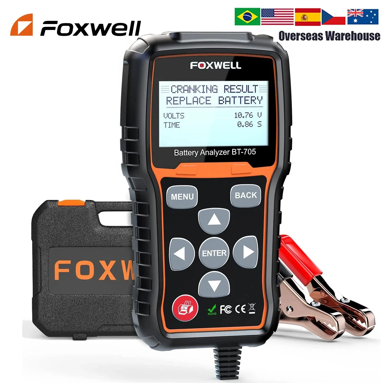 

FOXWELL BT705 Car Battery Tester 12v 24v Heavy Duty Truck Cranking Charging System Check 100-2000CCA Battery Load Analyzer