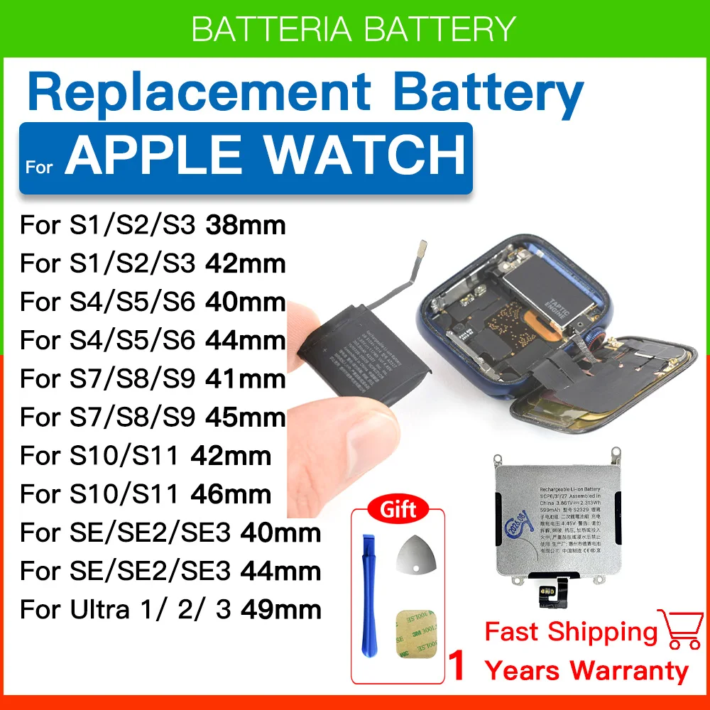 New Replacement Battery For Apple Watch Series SE 8 9 10 11 Ultra Bateria IWatch S1 2 3 4 5 6 S7 45mm 41mm 40mm 44mm 42mm 46mm