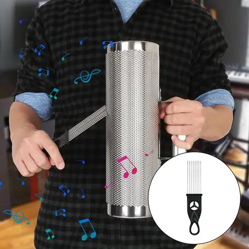 Imagen 2 del producto Rascador de Metal Guiro, cepillo raspador Guiro, cepillo latino, raspador estilo peine, instrumento de percusión antideslizante a prueba de herrumbre para concierto