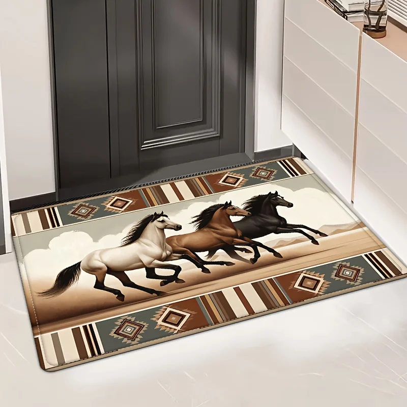 Decorative Horse Running Pattern Runner Rug for Hallway Entryway Mat Modern Living Room Decor Equestrian Art Area Carpet Accent