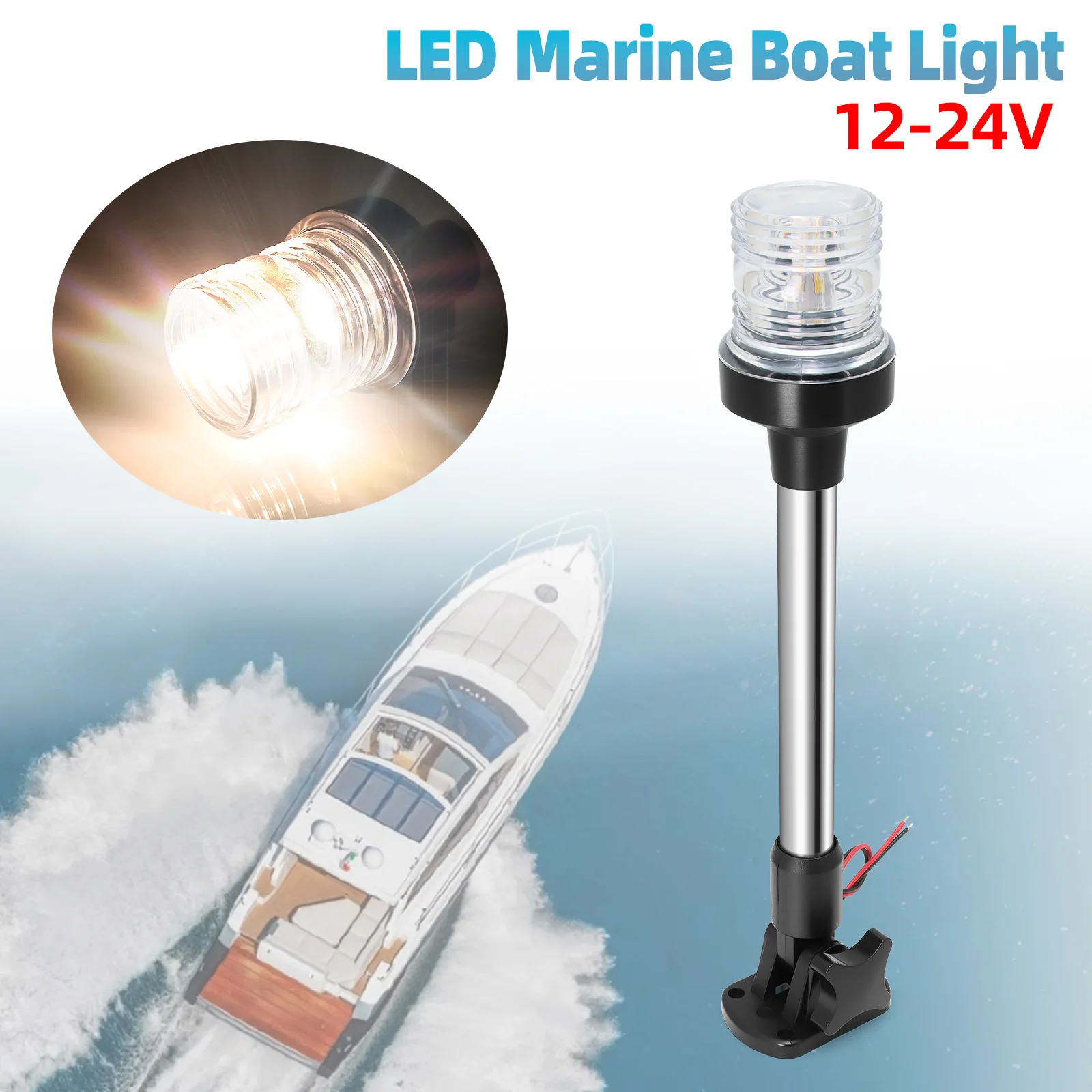 LED Fold Down Anchor Light,Sailing Signal Lamp,180 Degree Marine Navigation Light,Boat Accessories,12~24 V,6-12 inch