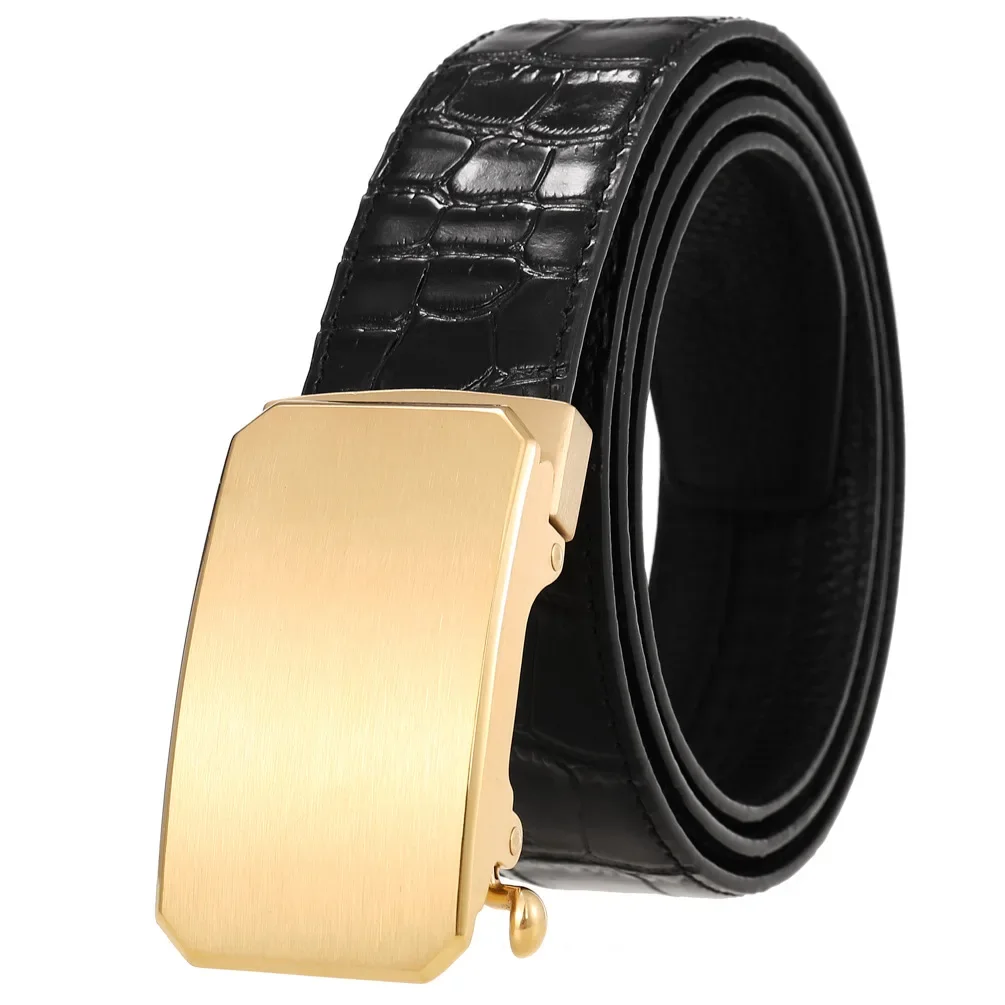 High-Grade Crocodil Men's Leather Embossing Automatic Checkoff Full-Grain Leather Business Waistband  Belt Luxury Designer