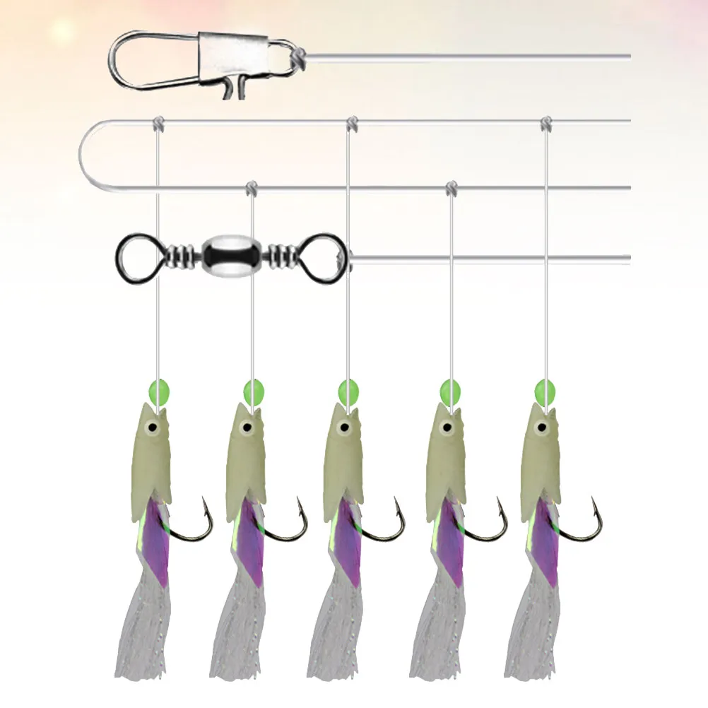 2 Strings Night Glow Fishing Hook Carbon Steel Treble Bait Wire Sea Fishing Multi-Directional 5-in-1 Fishhook Professional