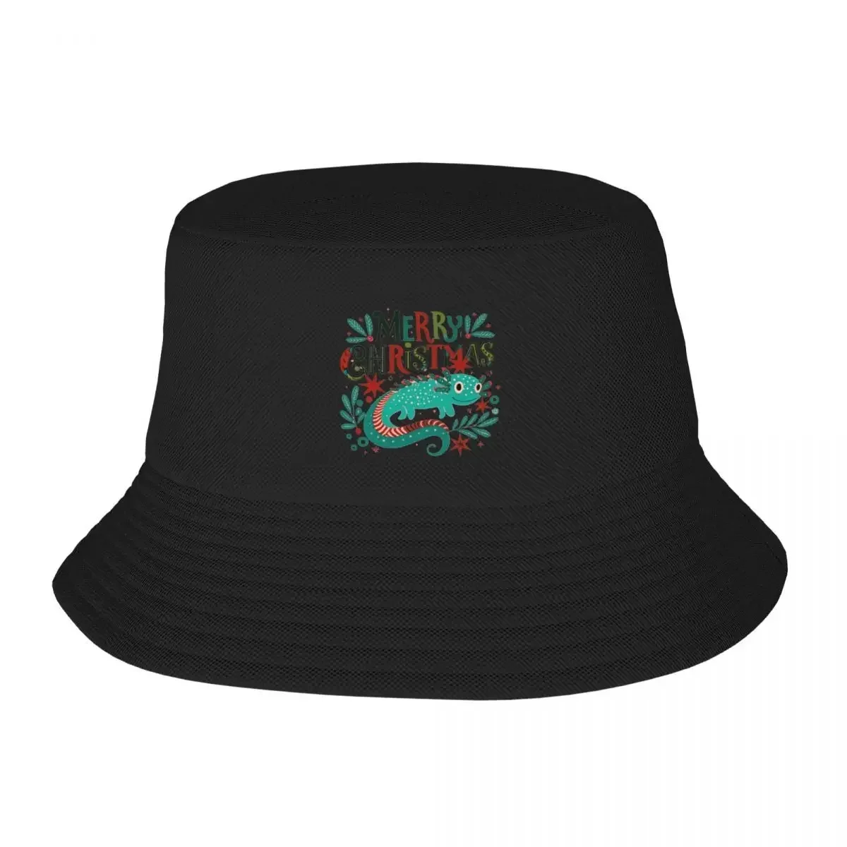 New cute axolotl surrounded by christmas things Bucket Hat derby hat black Hip Hop Elegant Women's Hats Men's