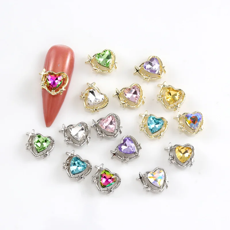 10 Stuks 3d Starlight Surround Heart Nail Art Strass Bedels Luxe Legering Sieraden Accessoires Onderdelen Nagels Decoratie Benodigdheden