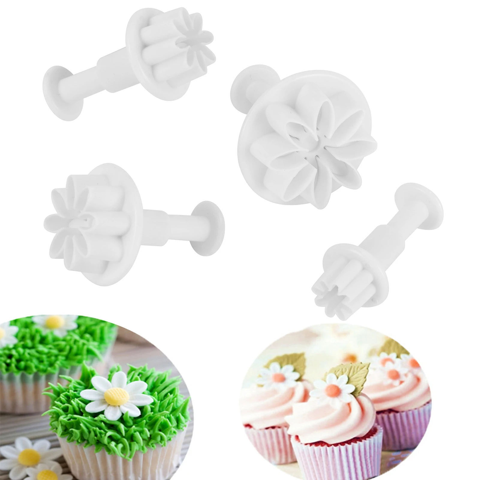 4Pcs/Set Mini Heart Flower Mold Plastic Plunger DIY Cake Decorating Tools Fondant Sugar Craft Biscuit Cookies Cutter Mould