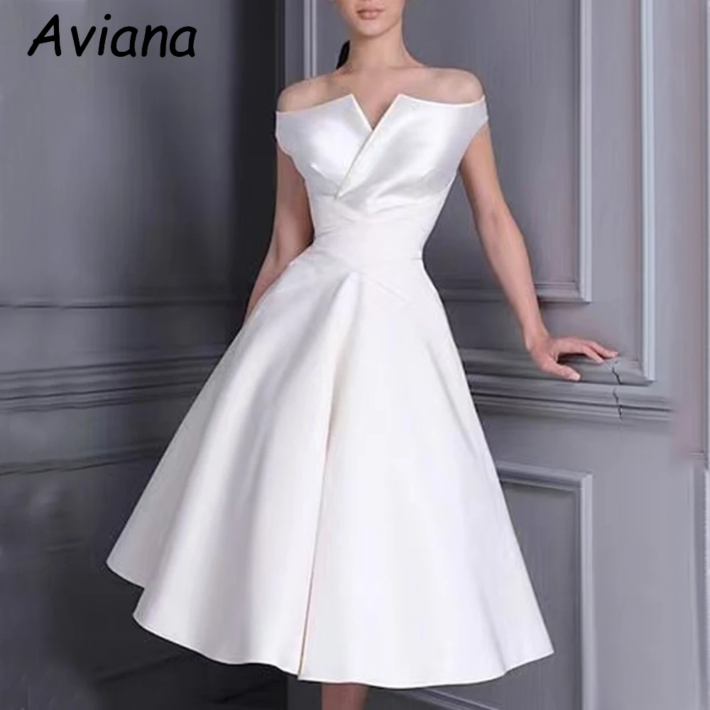 

Aviana Elegant Midi White Wedding Dresses Off the Shoulder Tea-Length Brides Dress Tailor-Made Women Vestidos De Novias 2024