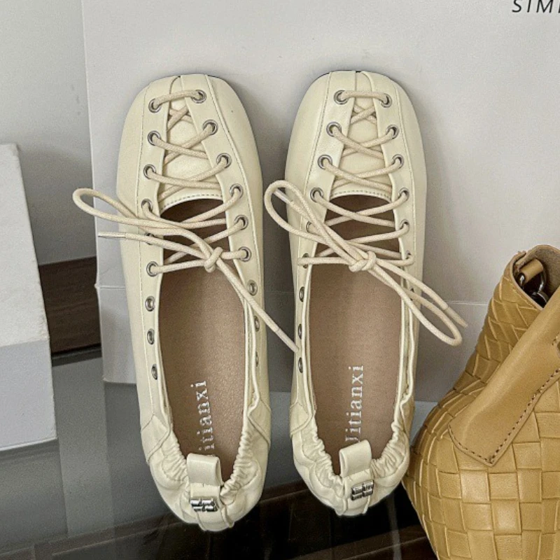 Cross-tied Retro Designer Women Shoes Lncreased Internal Square Toe Casual Shoes Female Shallow Fashion Mary Jane Shoes Ladies