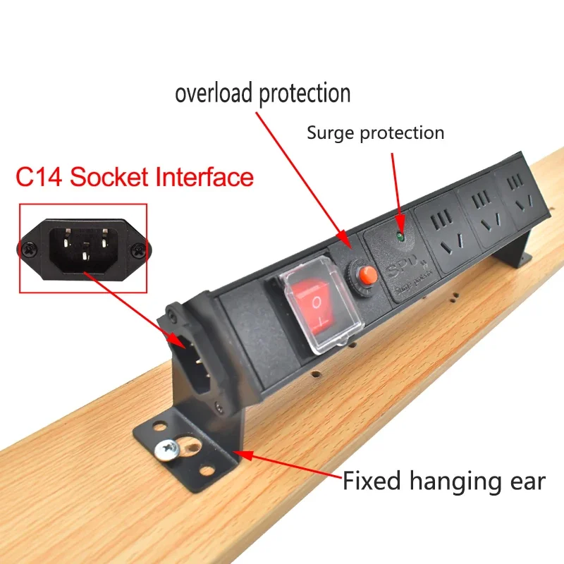 PDU power strip C14 port desktop 5 five hole national standard socket 1-9AC with overload protection surge protection socket