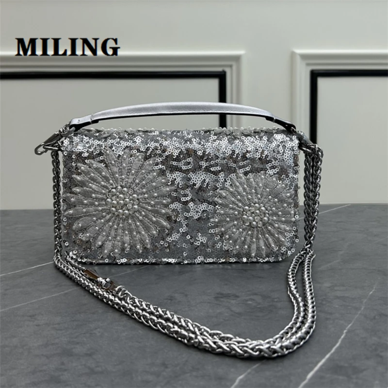 Fashion Women\'s Embellished Top-handle HandBag High Quality Sequin Cross Body Bag Bling Evening Party Purse Leather Underarm Bag