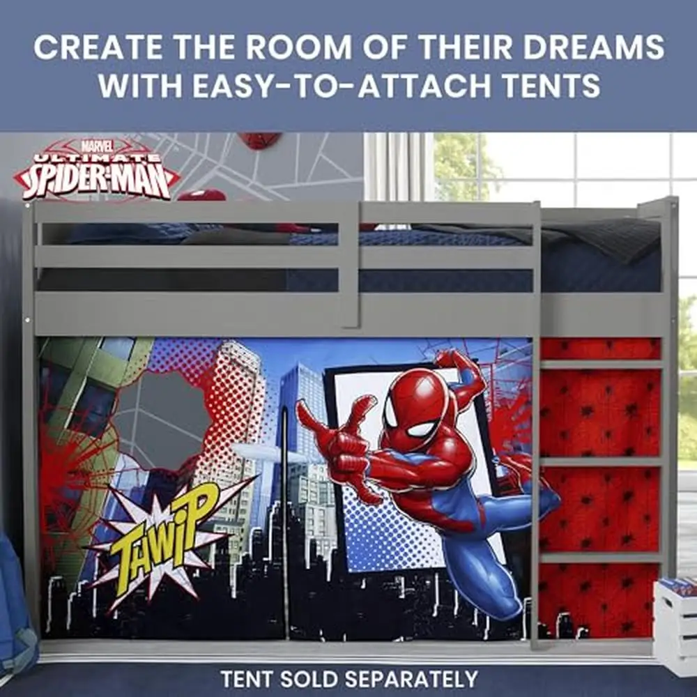 Twin Loft Bed Met Vangrail En Ladder Duurzaam Grijs Loft Bed Kids Space Saver Design Makkelijke Montage Batman Spider-Man & Harry