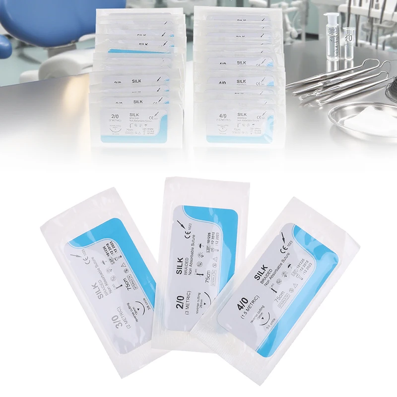 12Pcs 2.0/3.0/4.0 Dental Sutures Veterinary Practice Suture Thread Surgical Simulation Material Surgeon Suture Needle Stitches