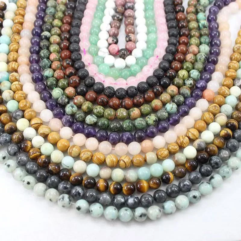 حبات الحجر الطبيعي جاسبرز سبج الفيروز العقيق الخرز المستديرة لصنع المجوهرات سوار ذاتي الصنع أقراط 4/6/8/10 مللي متر بالجملة