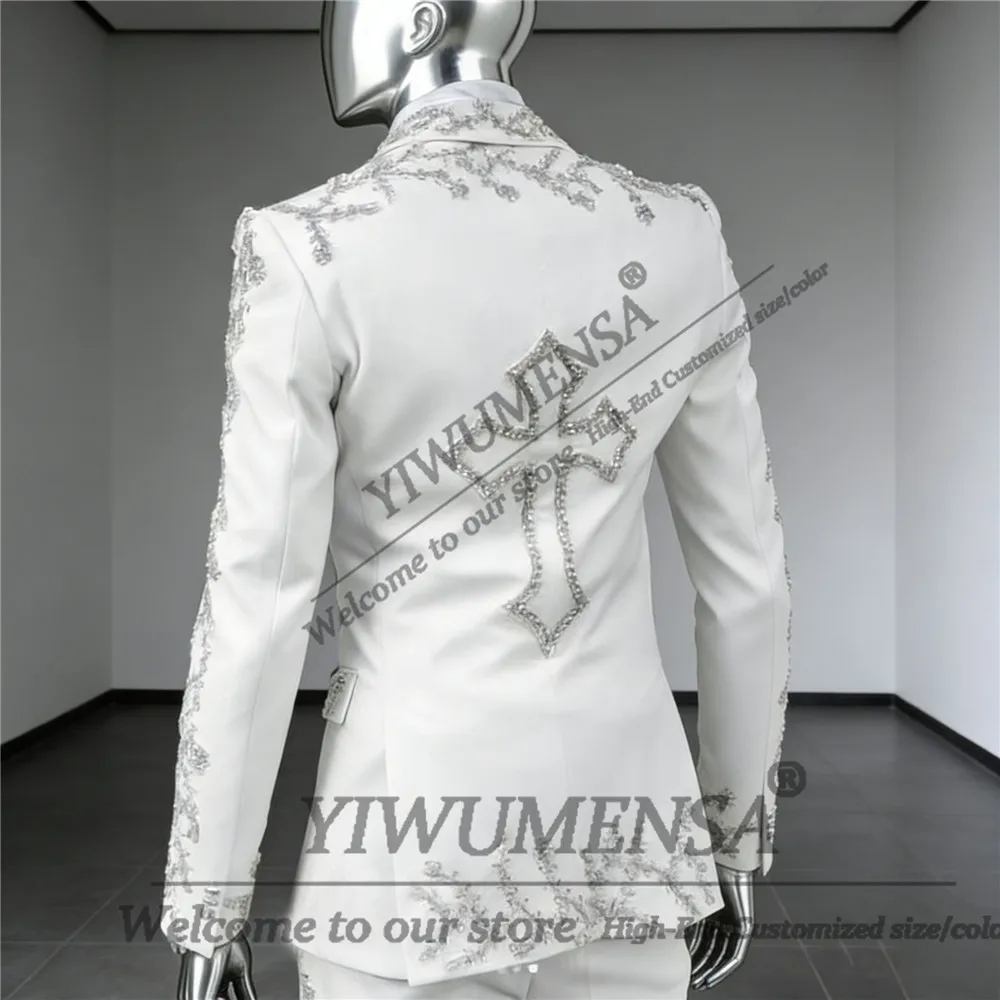 الحصري بلورات الراين الرجال الدعاوى واحدة الصدر العريس البدلات الرسمية 2 قطعة موضة حفلة موسيقية الحلل تخصيص زي أوم